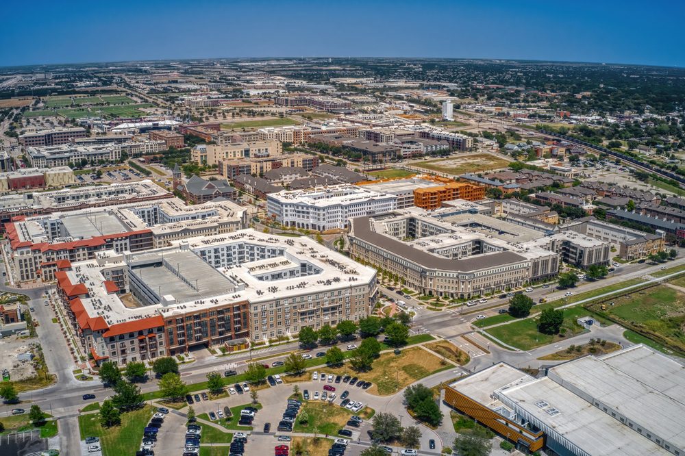 Aerial view of Frisco, TX, the service area for our local pest control solutions.