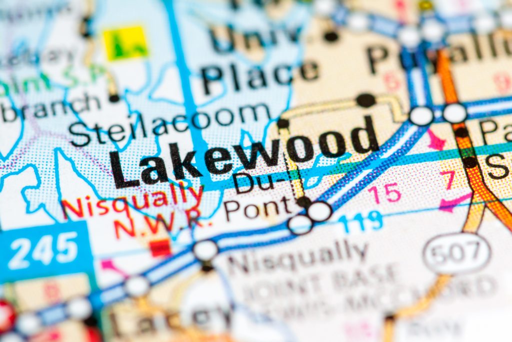 Aerial view of Lakewood, WA, the service area for our local pest control solutions.