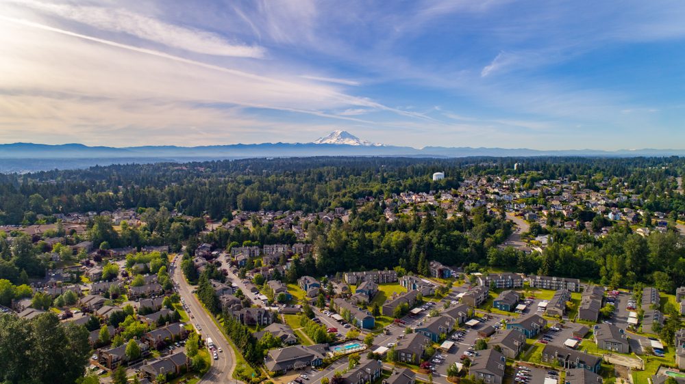 Aerial view of Spanaway, WA, the service area for our local pest control solutions.